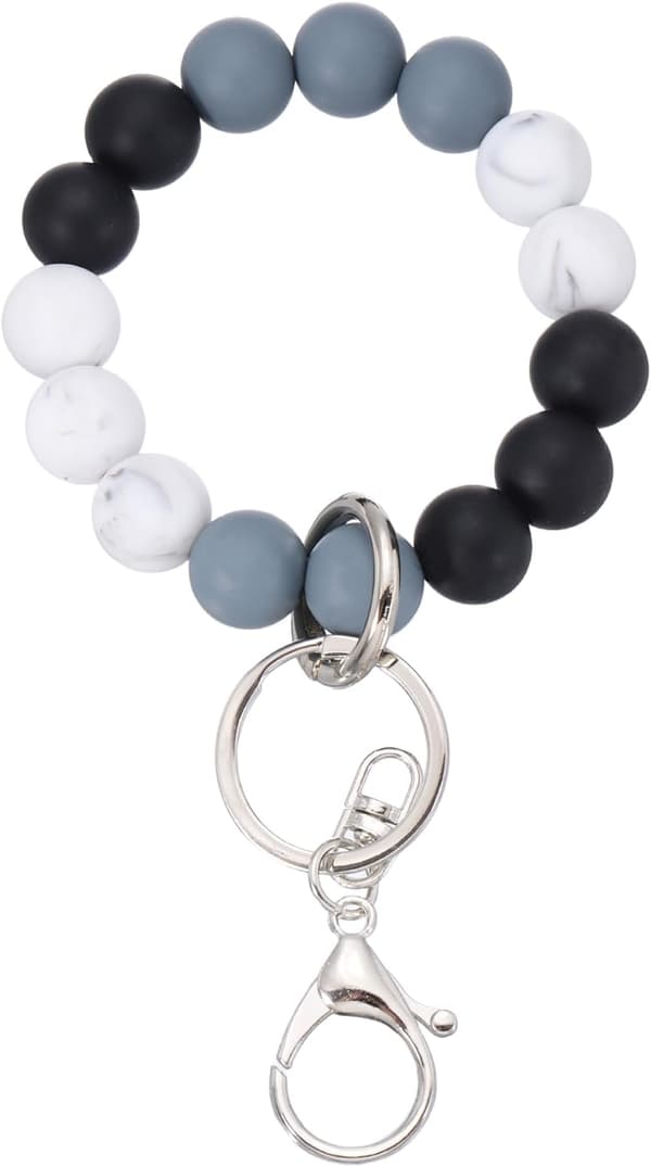 Silikonpärlnyckelring, silver, svart, vit color_name