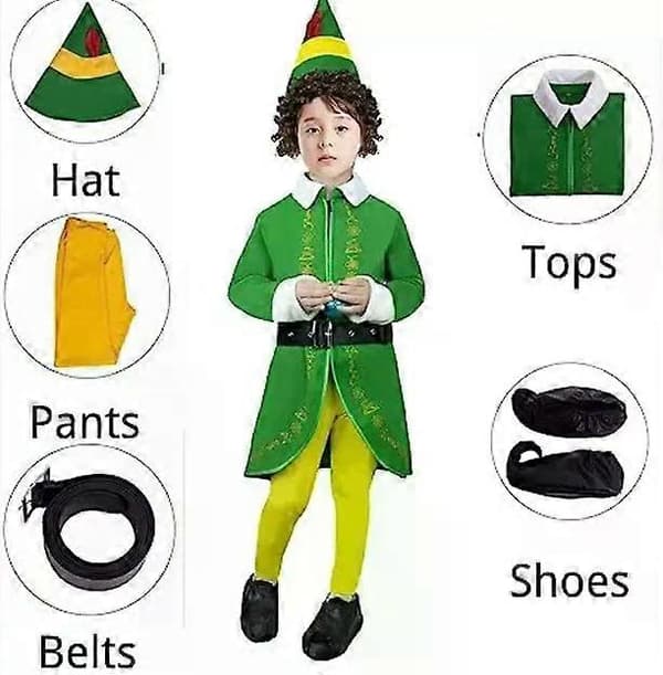 5PC/ set Buddy tomte-dräkt barnens jul-tomte-dräkt Cosplay komplett dräkt B 140