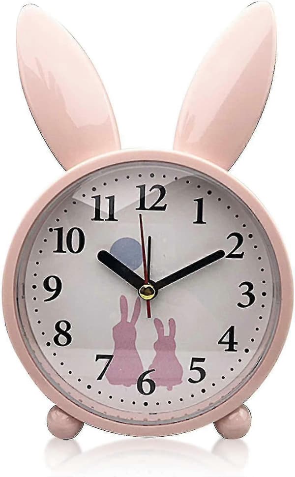 Dww-barnväckarklocka, väckarklocka, kaninväckarklocka, klassisk analog väckarklocka, väckarklocka (rosa)