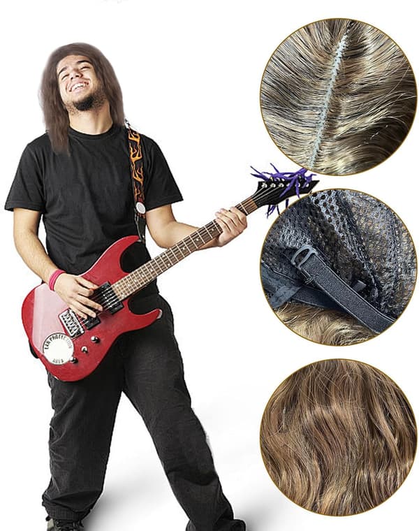 Brown Wig for Men, Medium Length Curly Hair