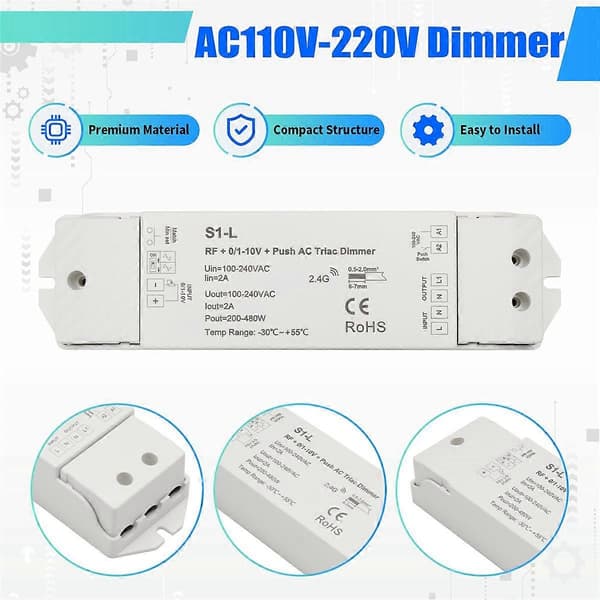 AC110V-220V +0/1-10V + Push AC Triac Dimmer