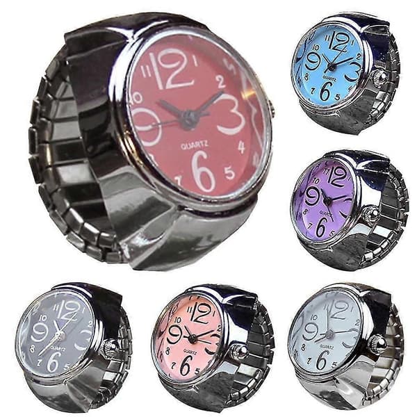 Dame Ringur Teleskopisk og Elastisk Urrem Mini Quartz Fingerring Ur Mode Pink