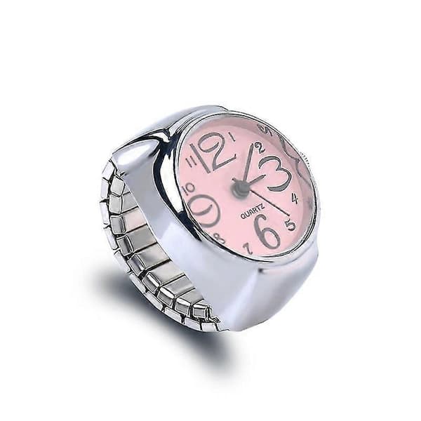 Dame Ringur Teleskopisk og Elastisk Urrem Mini Quartz Fingerring Ur Mode Pink