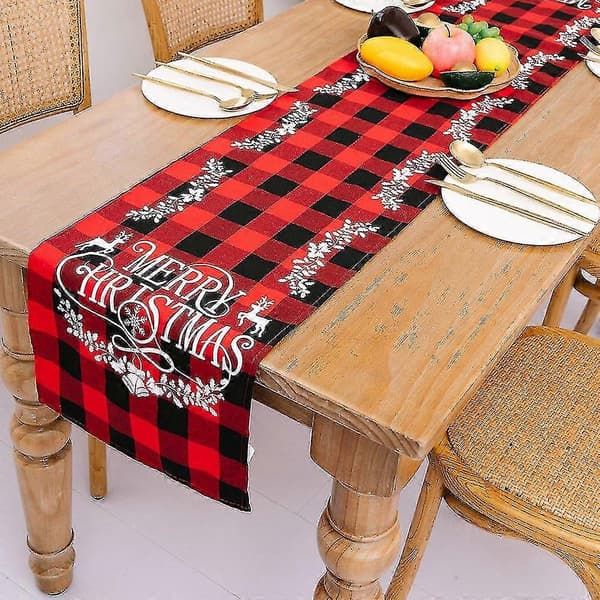 Christmas Table Runner with Buffalo Plaid Pattern Compatible with Christmas Table Decorations, C