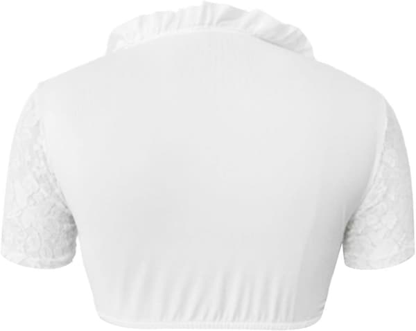 Generisk Dirndl-blus, stora storlekar, rund hals med dragsko, spets Vit S