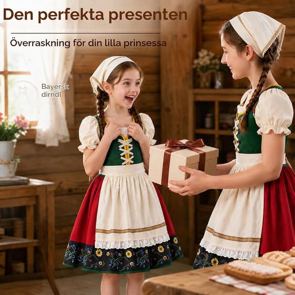 Dirndl til børn, børne-Dirndl til piger med hovedtørklæde, Dirndl-sæt til børn Grön 150