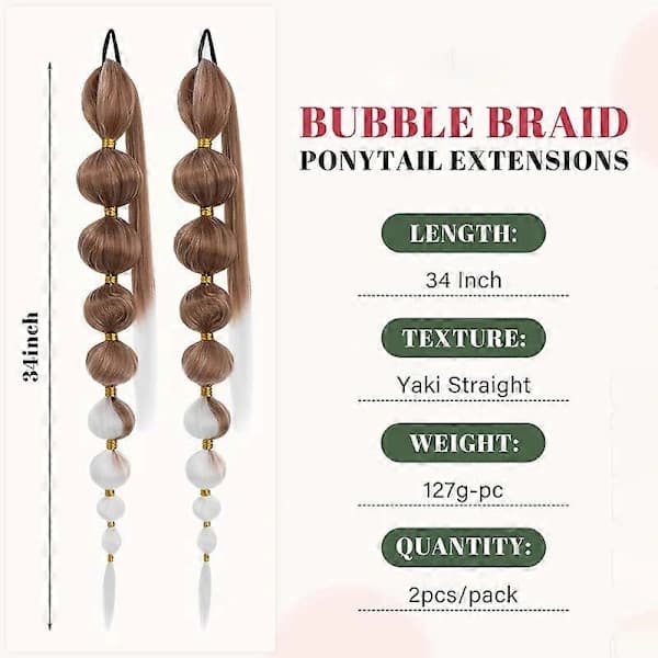 2-pack Bubble Lantern Braid Wrapped Ponytail Hårförlängning 86 cm