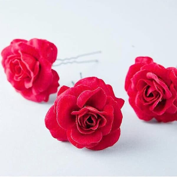 6 stycken roshårklämmor Röda rosblomklämmor Blomhårnål Roshårblomma