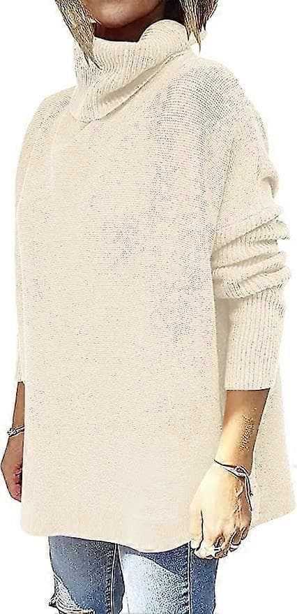 Bxhd Dame Turtleneck Oversized Batwing Ærme Delt Kant Strikket Tunika Pullover Sweater