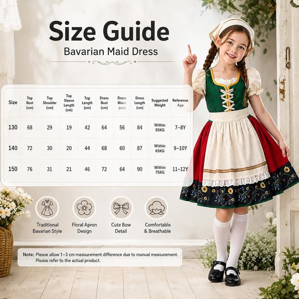 Dirndl til børn, børne-Dirndl til piger med hovedtørklæde, Dirndl-sæt til børn Grön 150