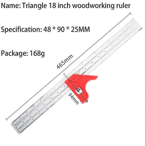 Träarbetare Kantlinjal Autolinje Vinkelmätare 46,5 cm Triangulär