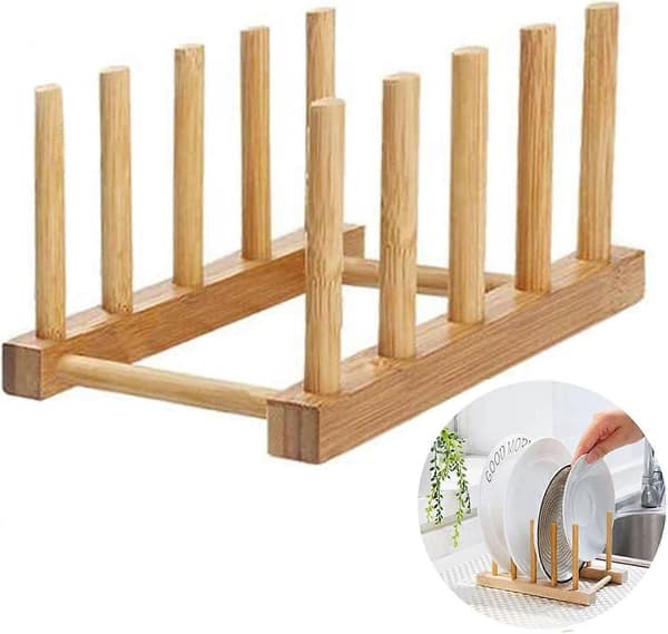 Nirvana Plate Holder Bamboo Dish Rack Plate Rack Plate Holder Drainage Rack Tableware Bamboo Tableware Shelf 4 Compartments For Storage Cd Tableware Book Wine