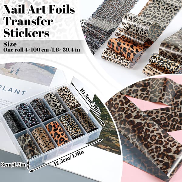 10 Rolls Nail Foil Transfer Decals Leopard Snake
