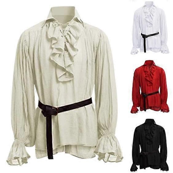 Herre Middelalder Viktoriansk Steampunk Skjorte Kostume Gotisk Skjorte Bluse Toppe white S