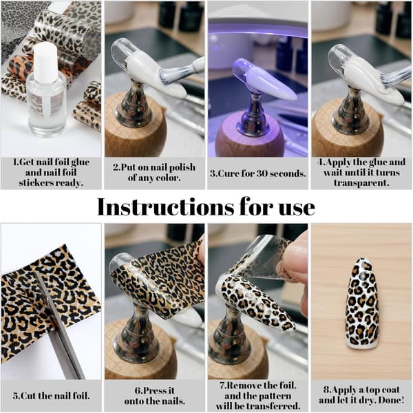 10 Rolls Nail Foil Transfer Decals Leopard Snake