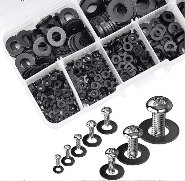 500 stk. sorte plastikskiver, låseskiver, M2.5 M3 M4 M5 M6 M8 M10