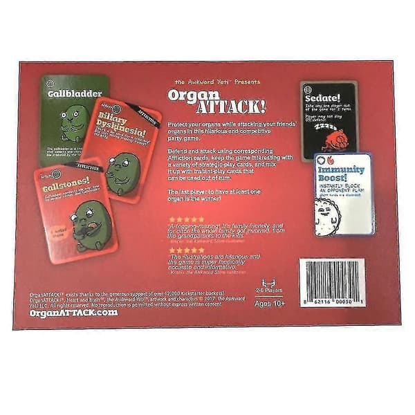 Organ Attack -lautapeli perheille, 2-6 pelaajalle