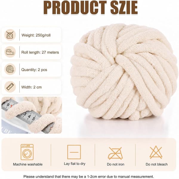 Chunky garn för handstickning, 2 stycken 500 g chunky garn, blåbär Beige 2 stycken
