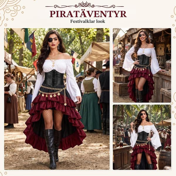 Middelalder piratkostume til kvinder sæt til halloween karneval Vit L