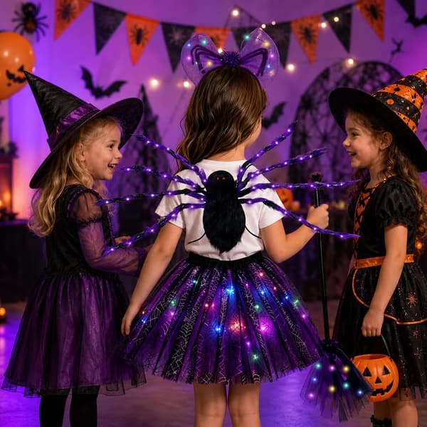 Spindeldräkt för barn, 5-delad Halloween-kostym för barn, spindeldräkt för flickor