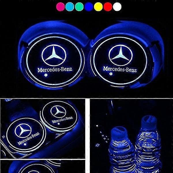 2x Mercedes Logo Led Bottenplatta För Mugghållare Silver One Size