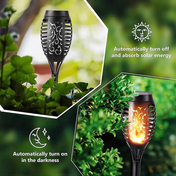 Solar Lights with Flame Effect - 6-pack Waterproof Solar Lights, Flickering Flame Effect for Decoration, Garden, Patio, Path, Lawn