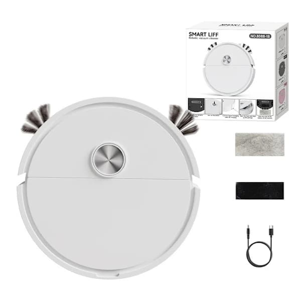 Rechargeable Mini Robot Vacuum Cleaner with Mop, Compact Floor Cleaning Machine White White
