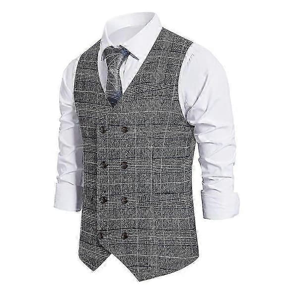 Väst för män i brittisk stil, premiumrutig, smal passform GREY L