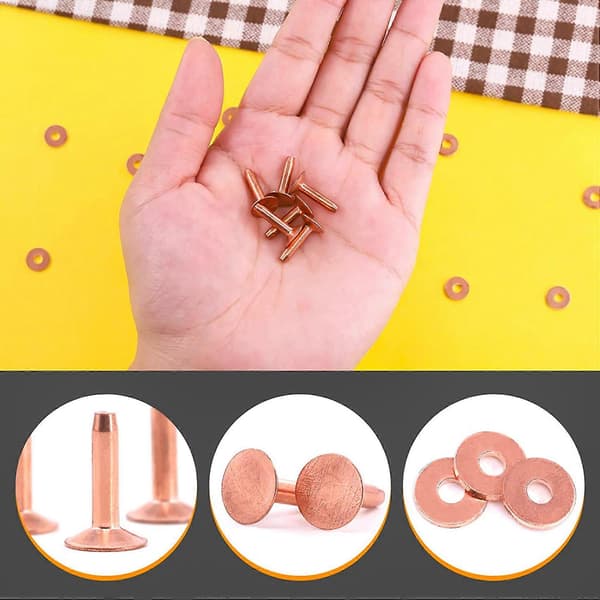 100 uppsättningar kopparnitar och brickor läder kopparfäste för plånböcker halsband läder DIY