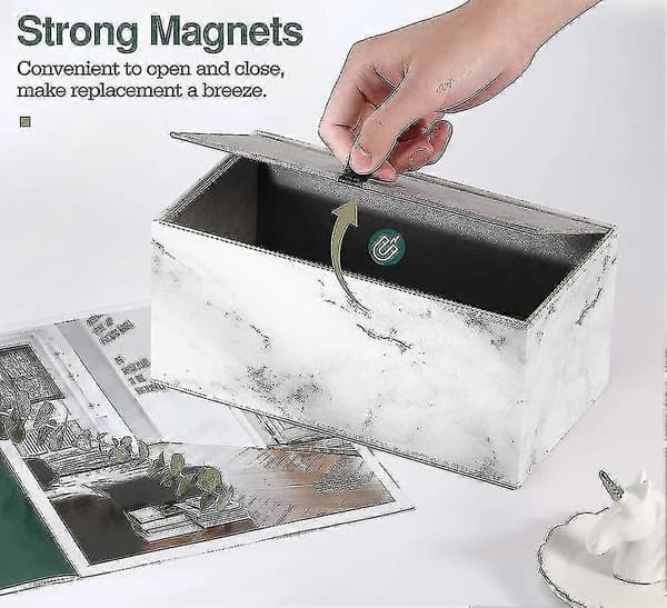 Servietboks, rektangulær PU-læder servietdispenser, servietboks med marmor