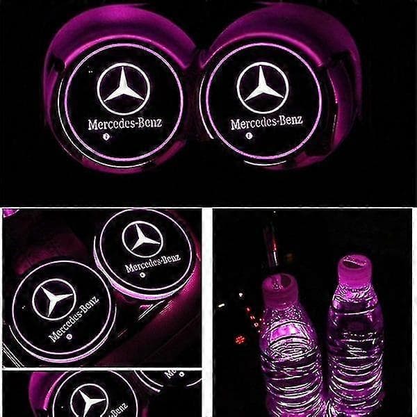 2x Mercedes Logo Led Bundplade Til Kopholder Sølv One Size