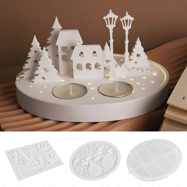 Fleksibel silikonform for DIY-lysholdere og nattlamper med gatebilde, tre- og husdesign