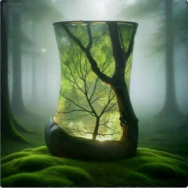 Forest-Inspired Epoxy Resin Table Lamp, Handmade Wood and Tree Branch Night Light 9CM