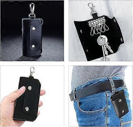 (Black) Key Holder, Leather Key Case, Leather Key Organizer with 6 Hooks for House Keys, Mailbox Keys