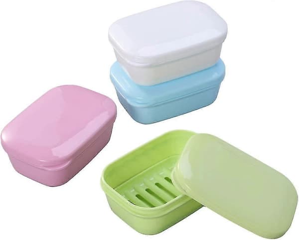 Sæt med 4 plastik sæbeafløb til badeværelse, bruser, hus, rejse (tilfældig farve)