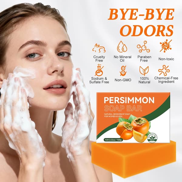 3-pack persimmon soap deodorant manual soap bath cleansing soap for body odor, natural deodorant and moisturizing organic cleansing