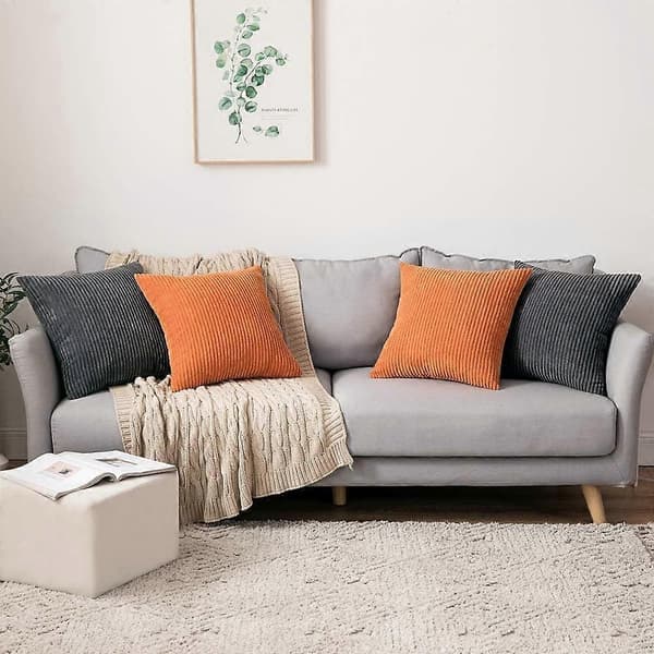 2-pack Autumn Corduroy Soft Solid Decorative Square Throw Pillow Covers Set Pillowcase for Sofa Bedroom Car 66 x 66 cm Orange