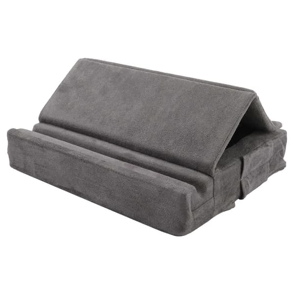 Tablet Pudestativ med Opbevaring Sammenklappelig Holder Vinkeljusterbar Blød Pude Dock til Seng og Bærbar Computer Harmaa