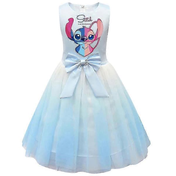 Barn Flickor Lilo & Stitch Kostym Plisserad Kjol V-ringad Blå Blue 5-6 years