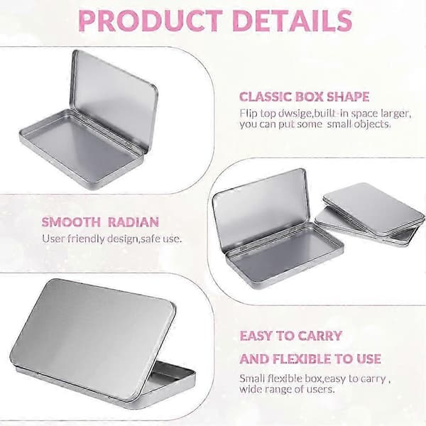 Rectangular Metal Tin with Lid Metal Hinged Lid Empty Metal Tin Container Silver Storage