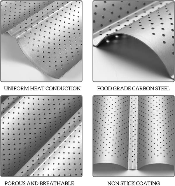 Baguette Baking Tray with Non-Stick Coating, 3-Loaf Baguette Pan