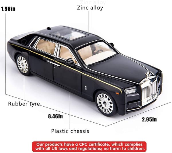 1/24 Rolls-Royce Phantom Modelbil Zinklegering Træk Tilbage Legetøjsbil med Lyd og Lys Til Børn Dreng Pige Gave (Sort) St-001 -Perfet_Super Gave