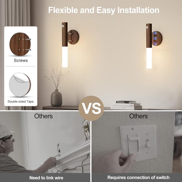 2-pack Battery Operated Wall Sconces, Motion Sensor Rechargeable Cordless LED Night Light with Magnetic Base, 3000K Warm White