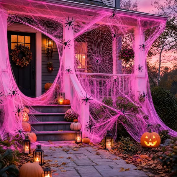 400 g Spindelvæv Halloween-pynt med 60 edderkopper, Halloween-pynt til udendørs brug