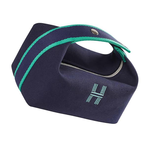 Portable Makeup Waterproof Soft Canvas Large Capacity Cosmetic Bag with Handle for Blue