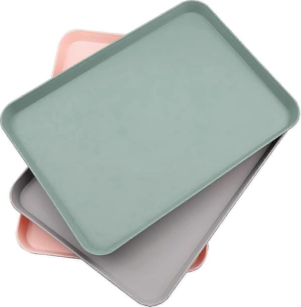 3-pack serveringsbrickor i plast, plastbrickor, små rektangulära brickor för kök, matsal, café, (rosa, grå, grå-grön)