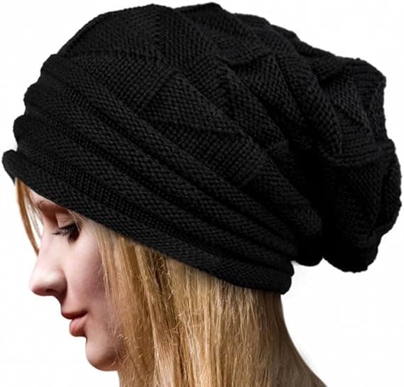 Wool Hat, Women's Winter Warm Solid Color Crocheted Pleated Thick Soft Folded Beanie Wool Knitted Slouchy Beanies
