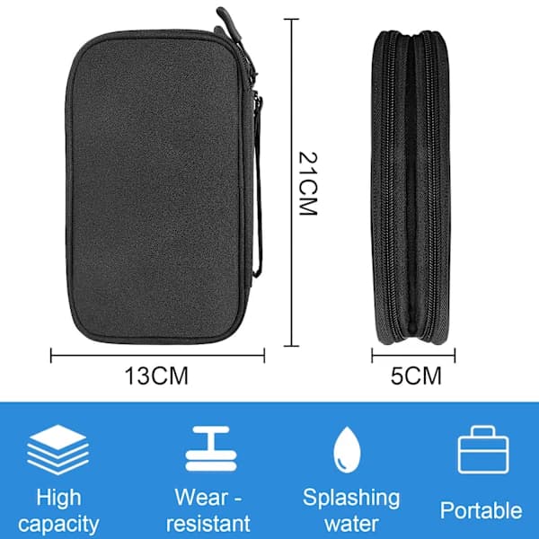 Electronic Accessory Storage Bag, Waterproof Travel Case, Can Store Cables, Chargers, and Small Tools, Double-Layer Design for Easy Storage.