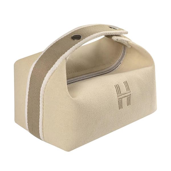 Portable Makeup Waterproof Soft Canvas Large Capacity Cosmetic Bag with Handle for White