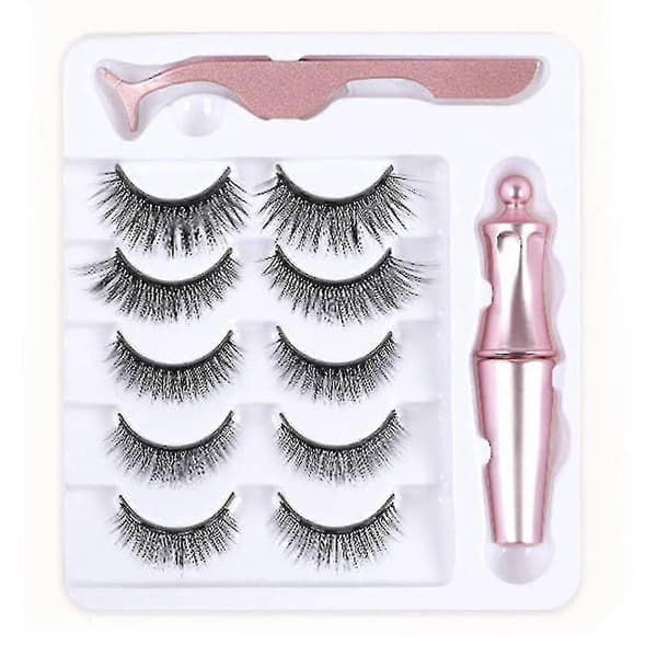 5 par magnetiske øyevipper med magnetisk eyeliner og øyevippesett